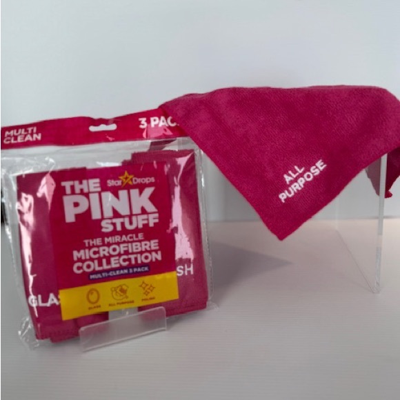 PINK STUFF 3 VIBRANT PINK MICROFIBRE CLOTHS -ALL PURPOSE/GLASS/POLISH - Picture 3 of 6